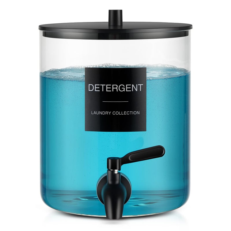TIPGO Glass Laundry Detergent Dispenser, 128 oz / 3.5L Fabric Softener Dispenser for Laundry Room Organization, Detergent Holder with 304 Spigot, Glass Soap Container (Black) - Image 1